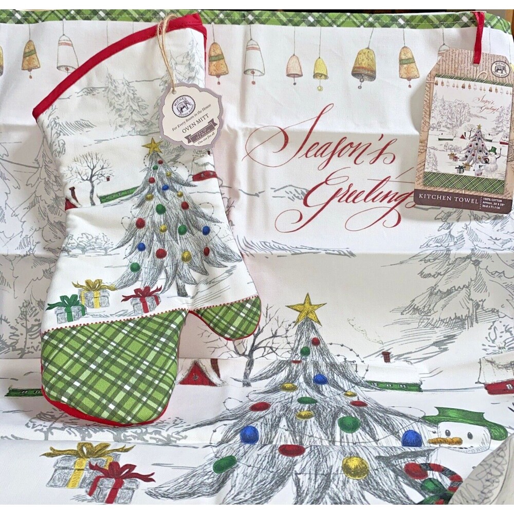 Michel Design Works Season’s Greetings Oven Mitt + Kitchen Towel (Cotton)